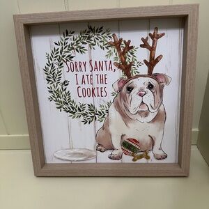 English Bulldog Santa, I Ate All The Cookies Canvas Art Wood Box Frame 12x12